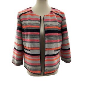 Halogen Petite Women's L Striped Cropped Blazer Jacket Multicolor